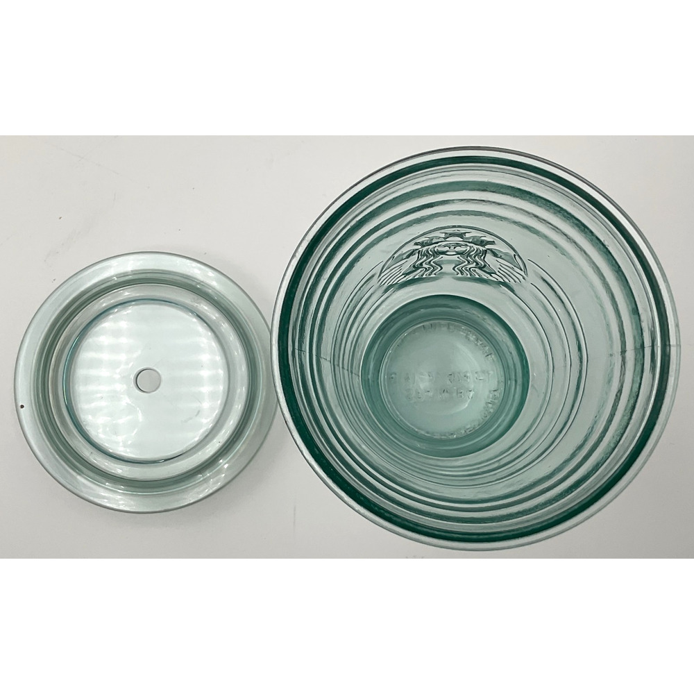 Starbucks Recycled Green Glass Tumbler 16oz Cold Cup Lid Made In Spain 2013 GUC - Picture 3 of 4